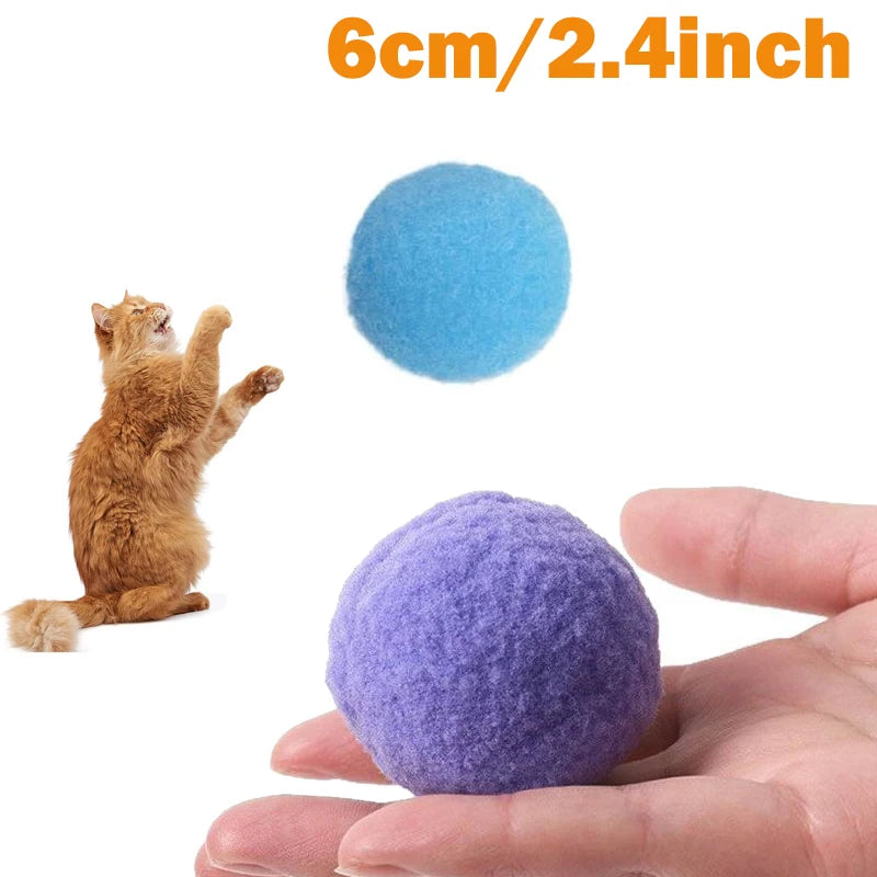 6cm/2.4inch Big Size Plush Balls Cat Toys, 10pcs Colorful Plush Cat Ball Toys, Interactive Cat Chew Chasing Ball Toys