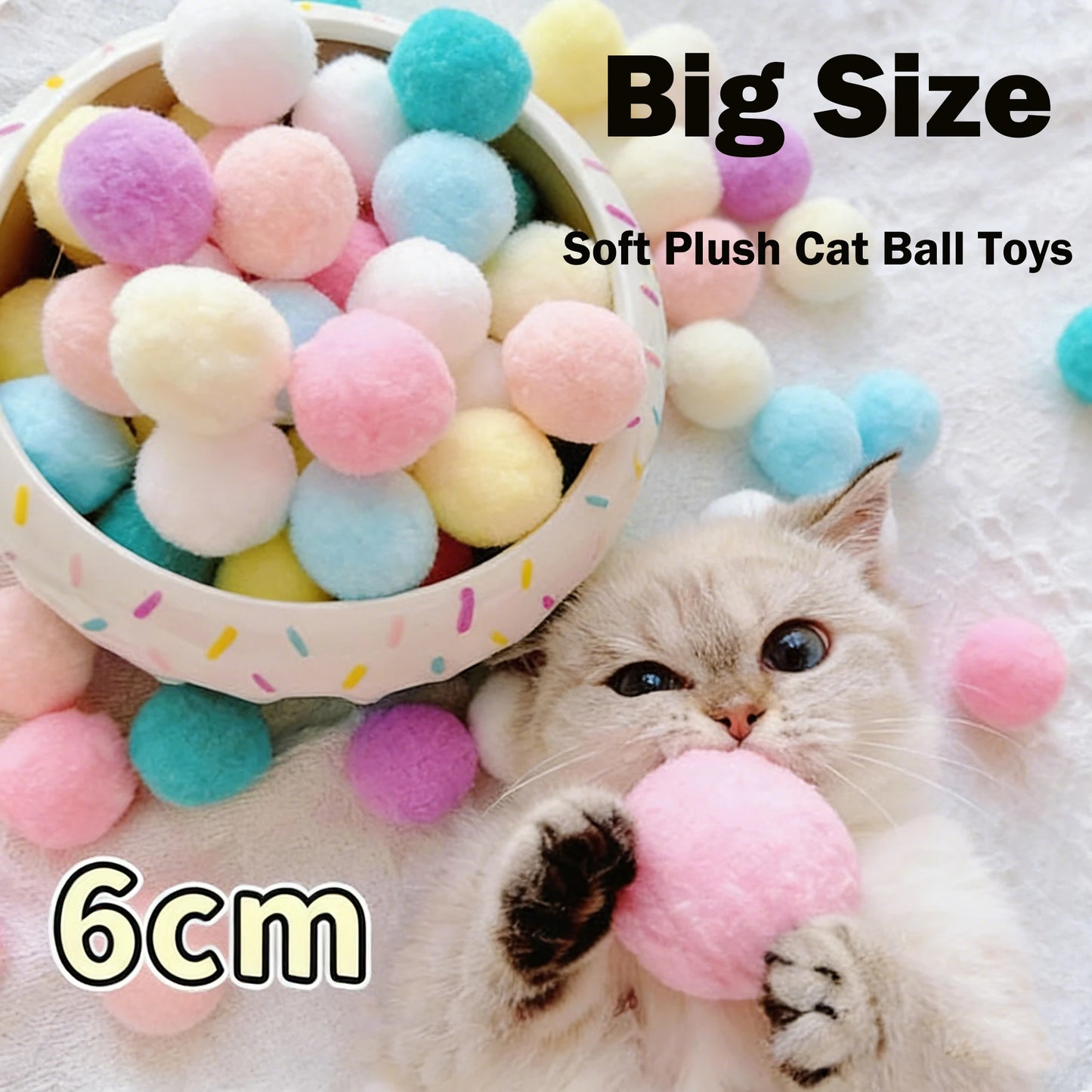 6cm/2.4inch Big Size Plush Balls Cat Toys, 10pcs Colorful Plush Cat Ball Toys, Interactive Cat Chew Chasing Ball Toys