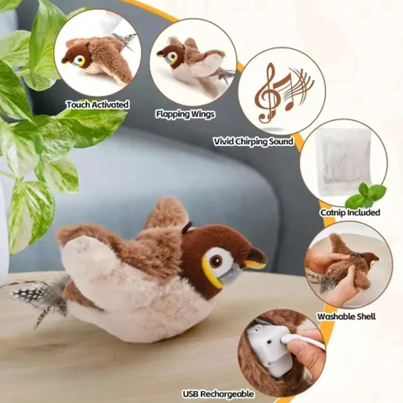 Interactive Cat Toys Interactive Toys Dog Rechargeable Chirping Flapping Bird(no Flying) Touch Activated Plush Pet Cat Toy