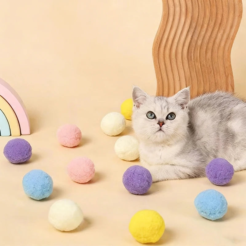 6cm/2.4inch Big Size Plush Balls Cat Toys, 10pcs Colorful Plush Cat Ball Toys, Interactive Cat Chew Chasing Ball Toys