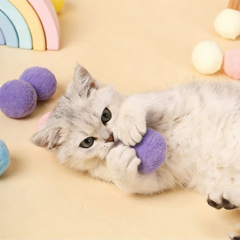 6cm/2.4inch Big Size Plush Balls Cat Toys, 10pcs Colorful Plush Cat Ball Toys, Interactive Cat Chew Chasing Ball Toys