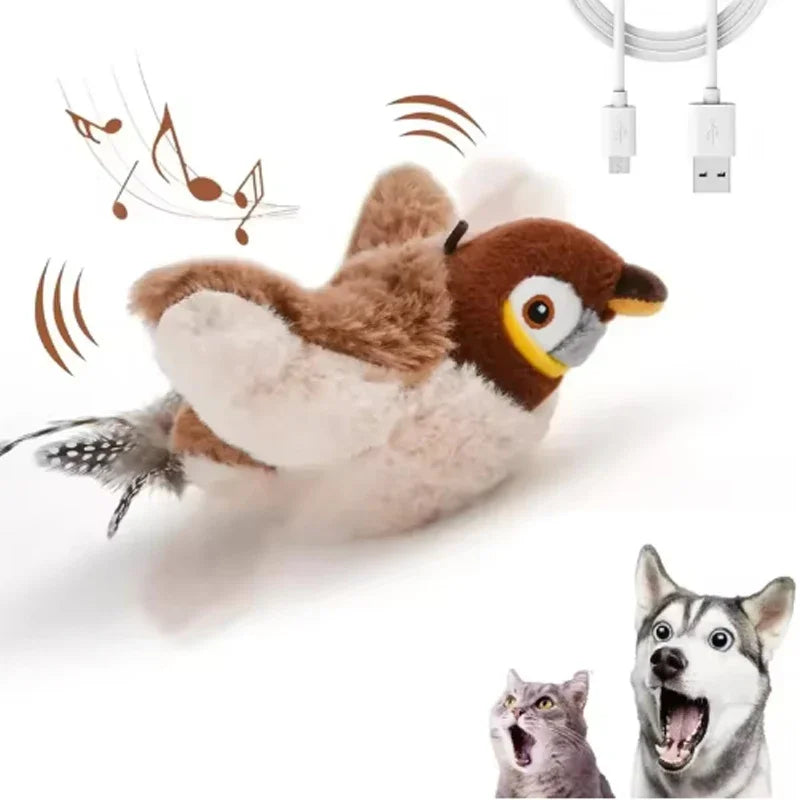 Interactive Cat Toys Interactive Toys Dog Rechargeable Chirping Flapping Bird(no Flying) Touch Activated Plush Pet Cat Toy