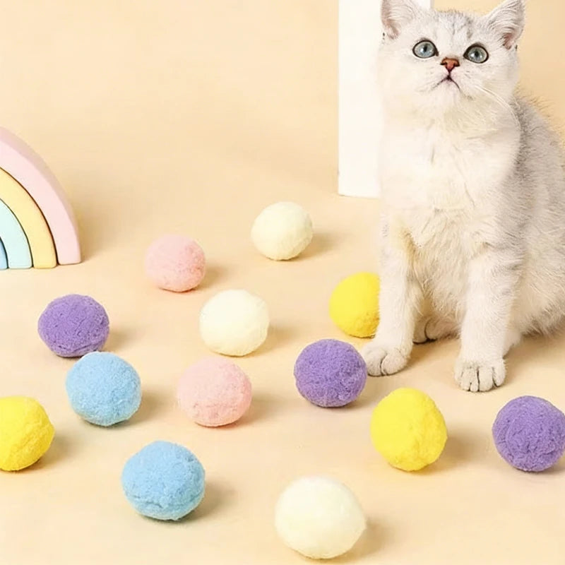 6cm/2.4inch Big Size Plush Balls Cat Toys, 10pcs Colorful Plush Cat Ball Toys, Interactive Cat Chew Chasing Ball Toys