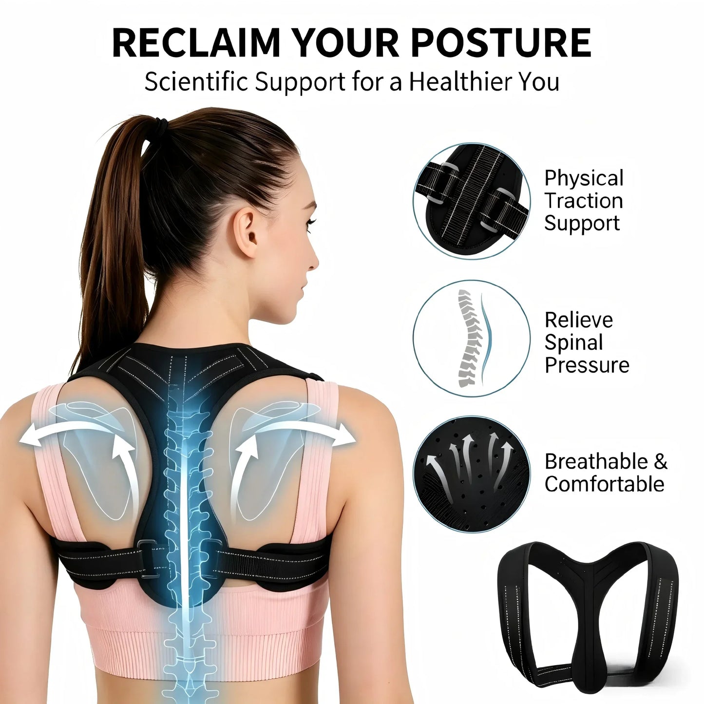 Unisex Breathable Back Posture Correction Belt Hunchback Prevention Sitting Posture Shaping Aid for Correct Body Alignment