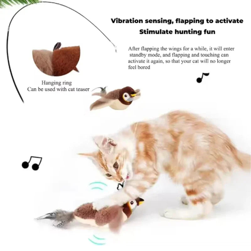 Interactive Cat Toys Interactive Toys Dog Rechargeable Chirping Flapping Bird(no Flying) Touch Activated Plush Pet Cat Toy