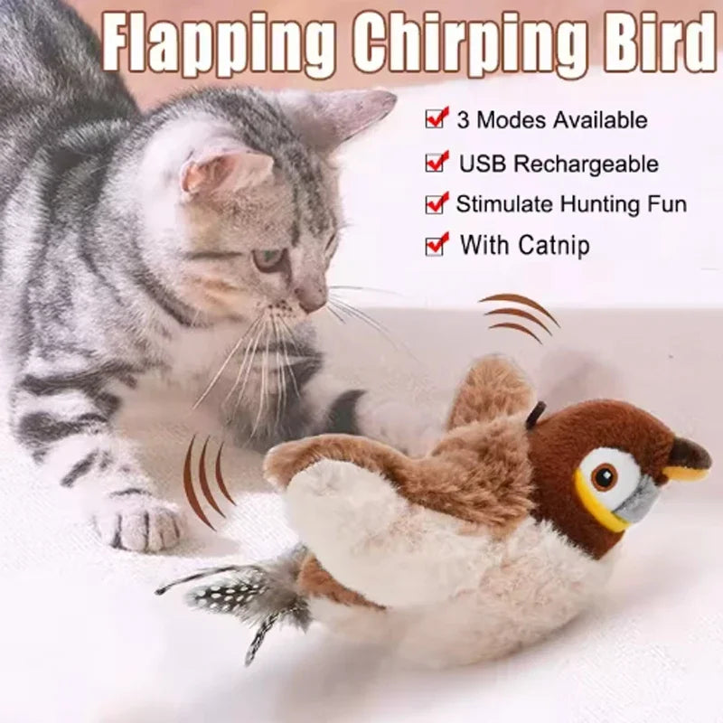 Interactive Cat Toys Interactive Toys Dog Rechargeable Chirping Flapping Bird(no Flying) Touch Activated Plush Pet Cat Toy