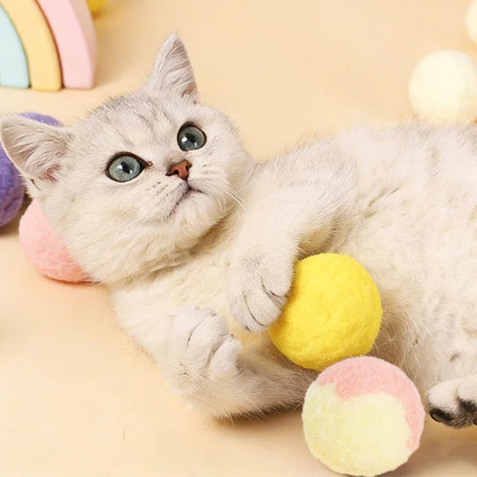 6cm/2.4inch Big Size Plush Balls Cat Toys, 10pcs Colorful Plush Cat Ball Toys, Interactive Cat Chew Chasing Ball Toys
